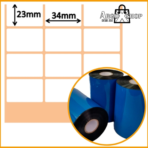 Etiquetas de Papel Couchet 34mm x 23mm + Ribbon de Cera de 91 Metros